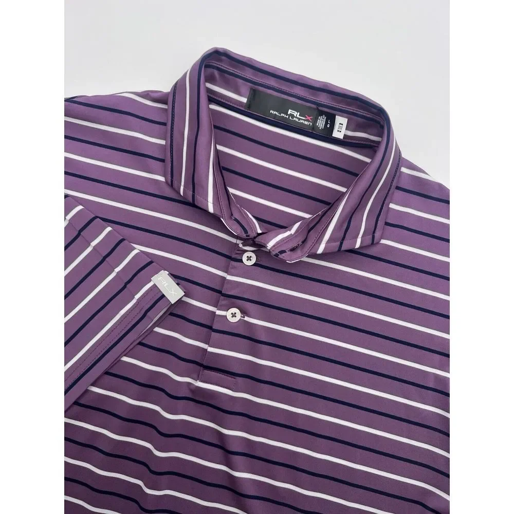 RLX Ralph Lauren Polo‎ Shirt L Purple Striped Performance Barton Creek Golf Mens